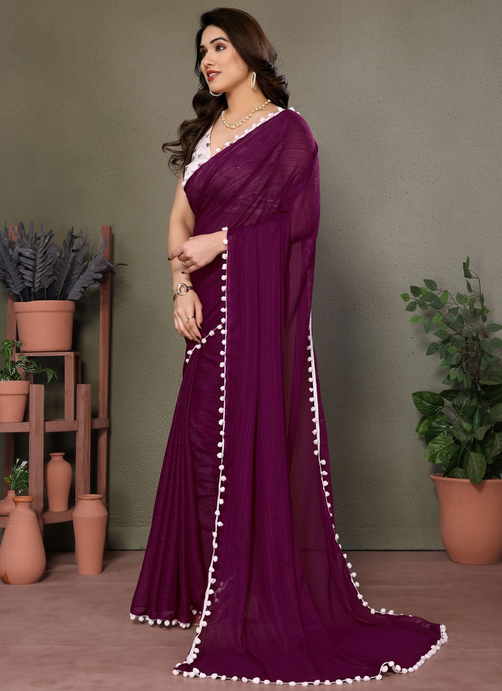 Traditional Border Work Burgundy Banglori Silk S12480