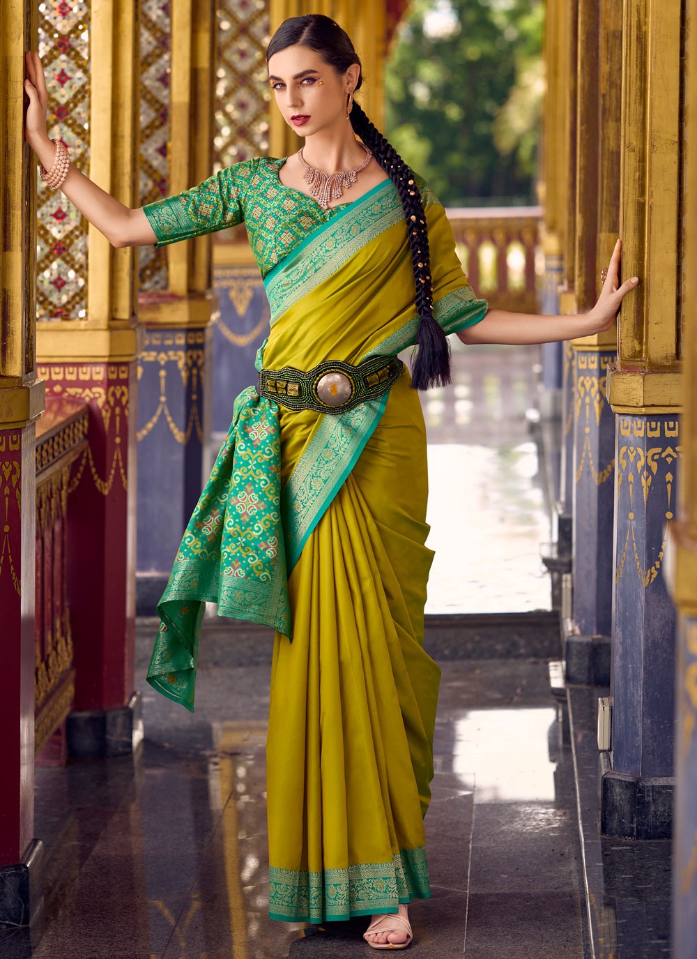 Green Silk Traditional Saree Weaving Zari, Zari S16162