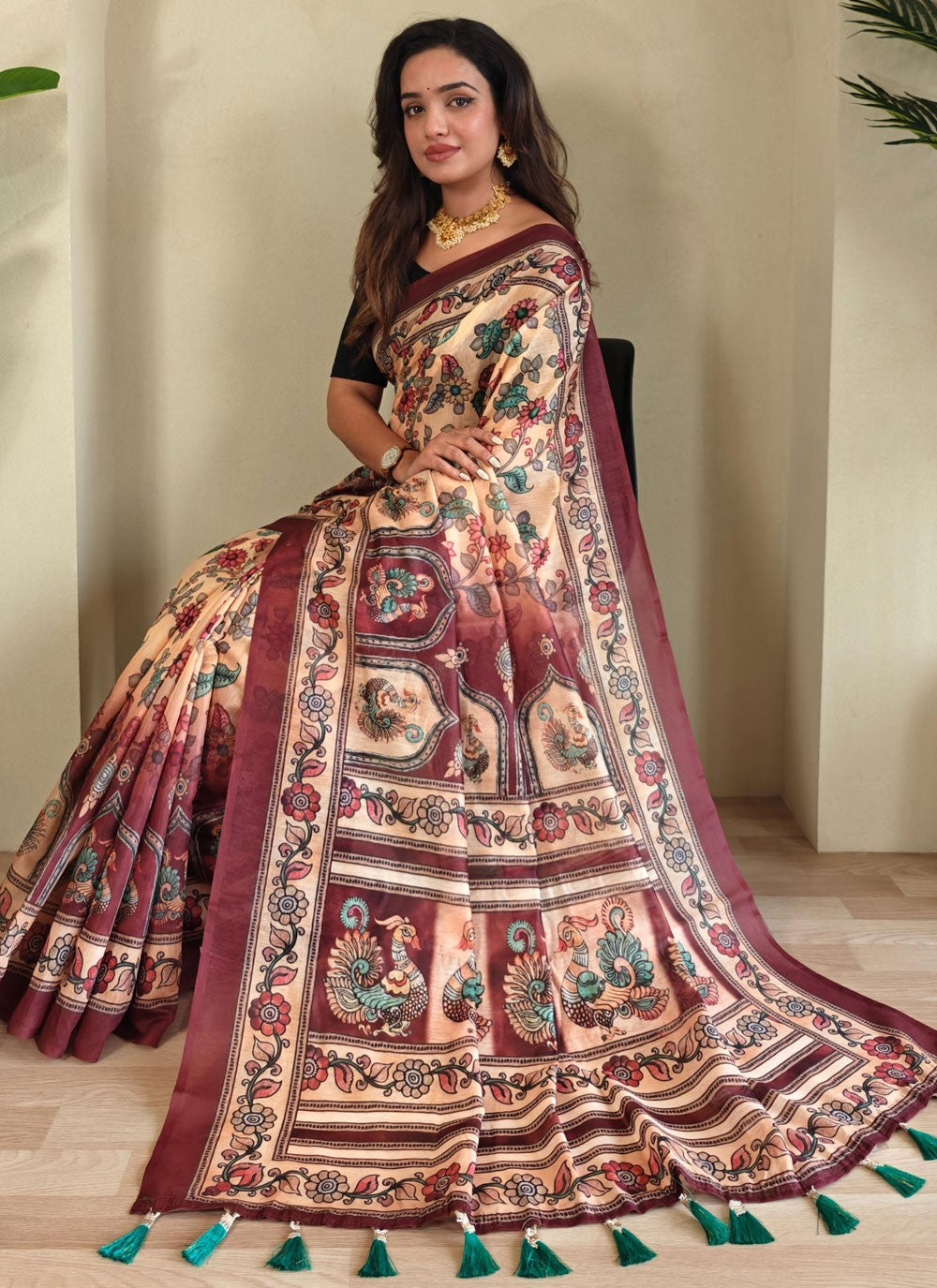 Printed Cotton Peach Traditional Saree S15553