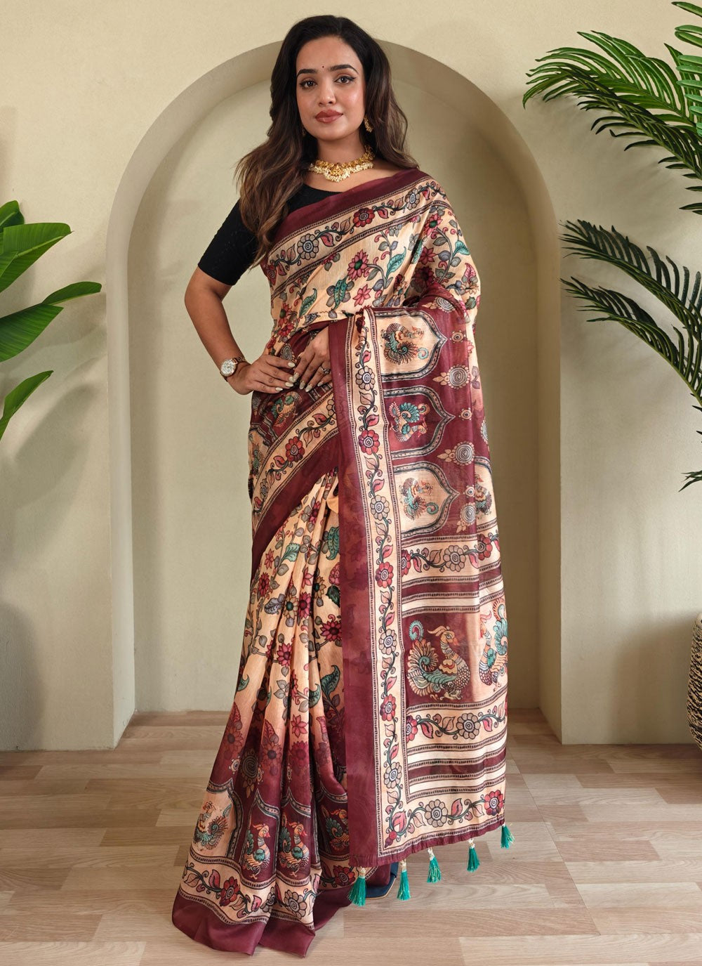 Printed Cotton Peach Traditional Saree S15553