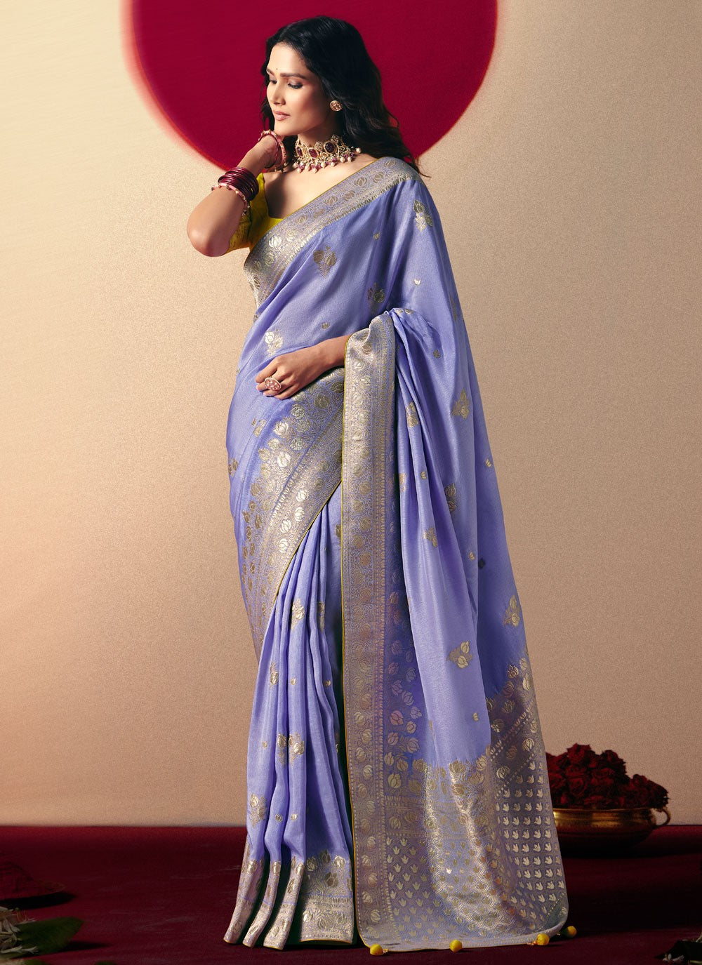 Mauve Viscose Traditional Saree Weaving Zari S19422