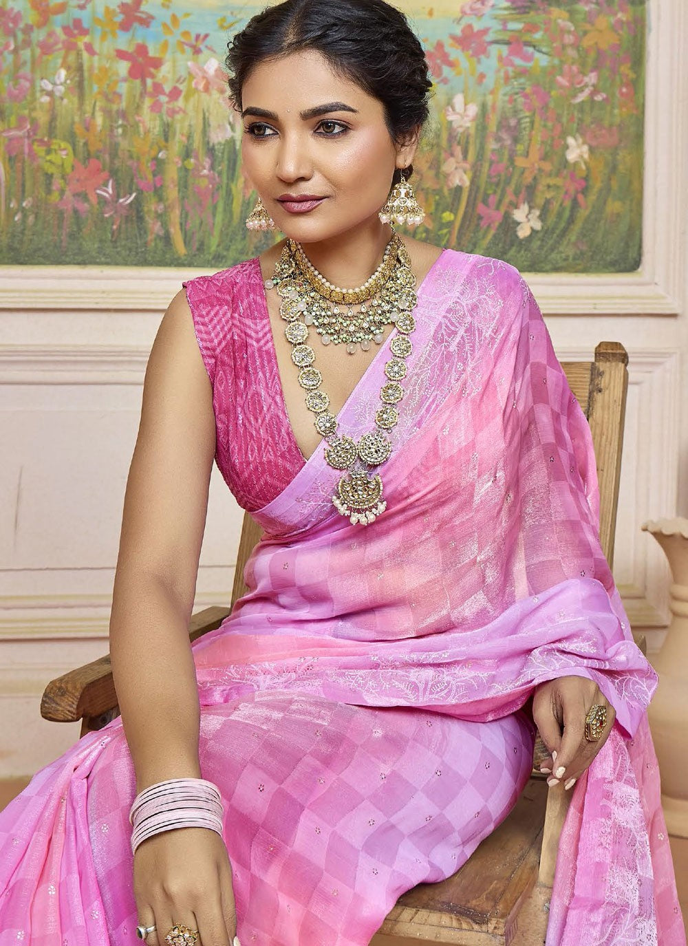 Pink Silk Traditional Saree Printed S20251