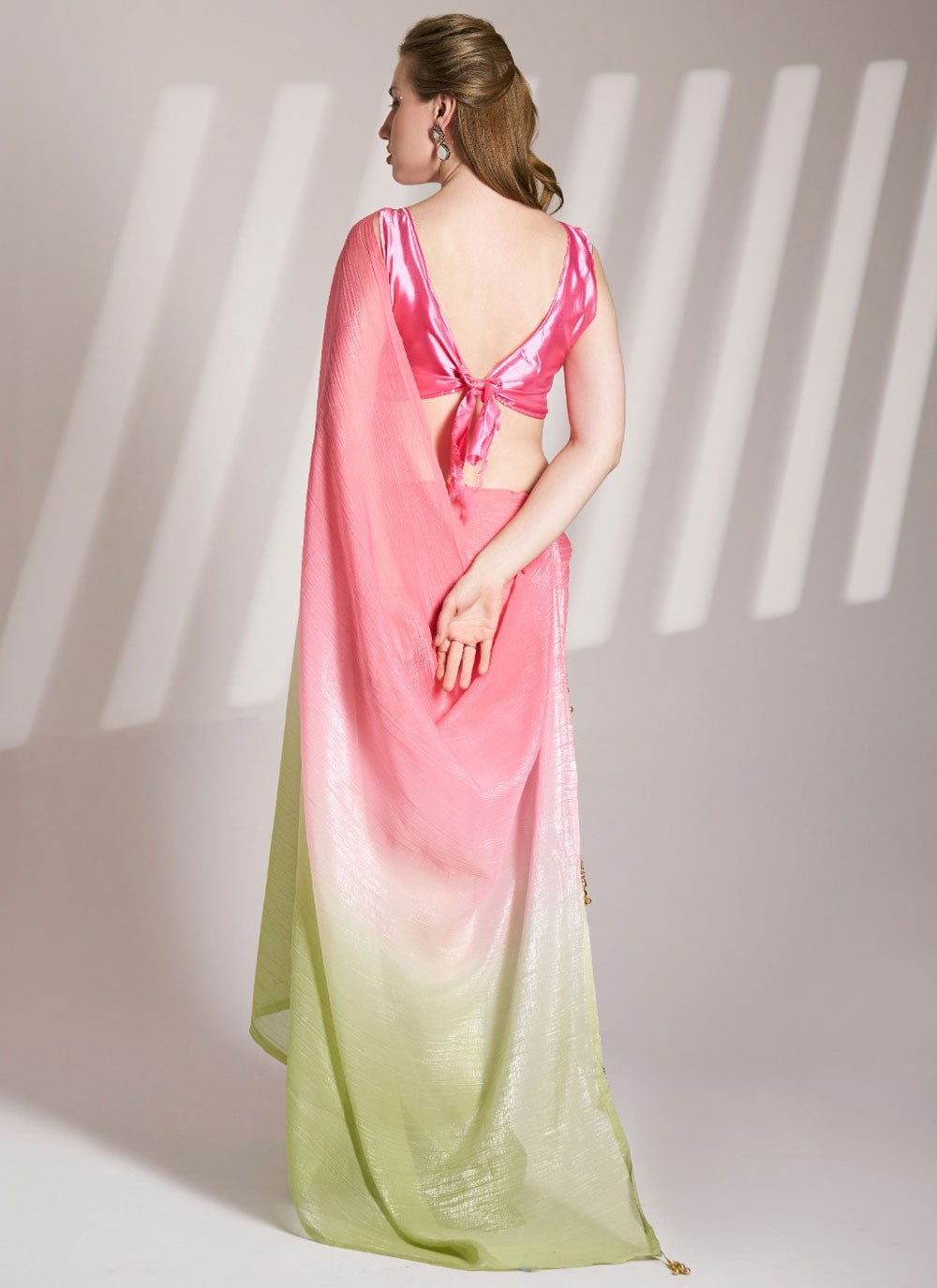 Plain Chiffon Green Saree S13798