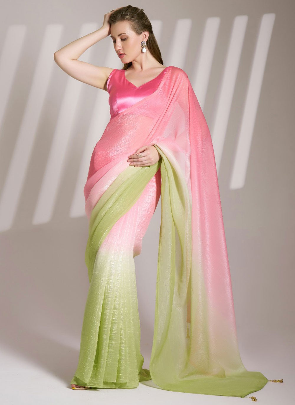 Plain Chiffon Green Saree S14034