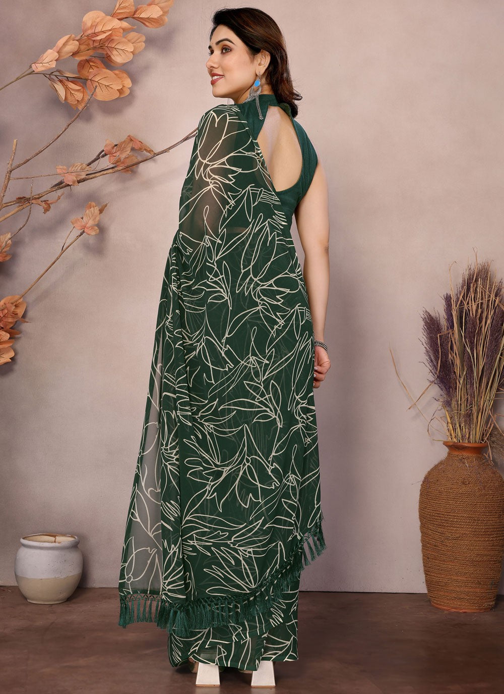 Printed Georgette Green Saree S13946