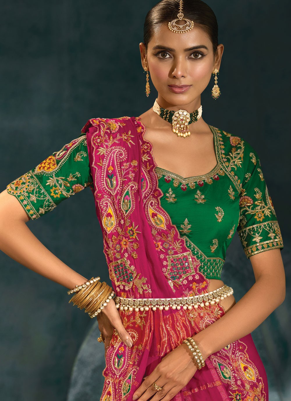 Hot Pink Silk Traditional Saree Cutdana, Embroidered, Mirror, Thread, Zari S19717