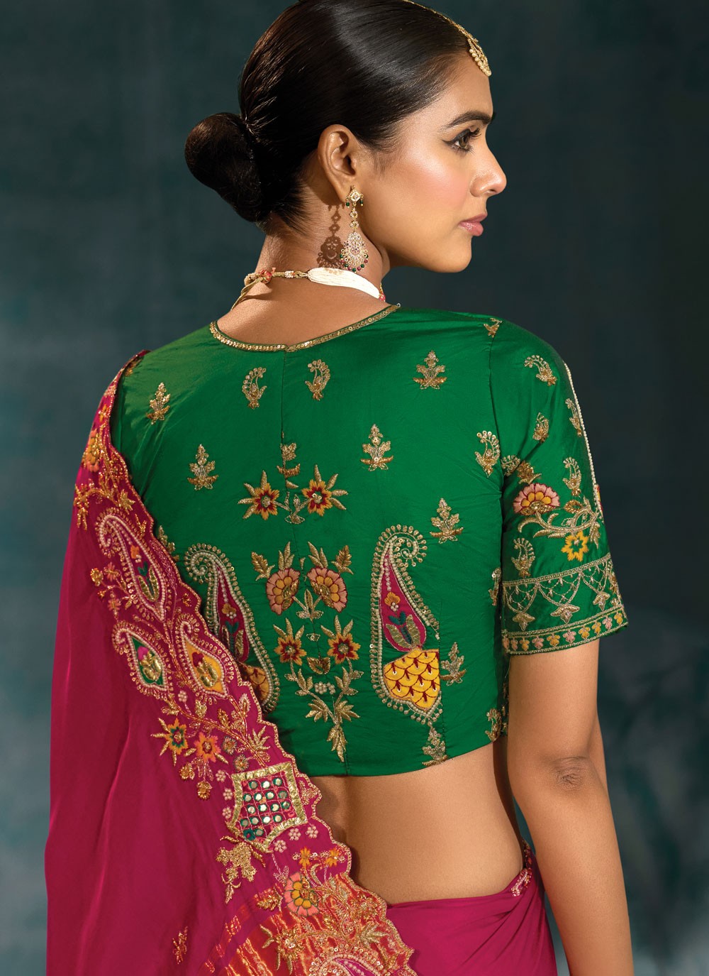 Hot Pink Silk Traditional Saree Cutdana, Embroidered, Mirror, Thread, Zari S19717