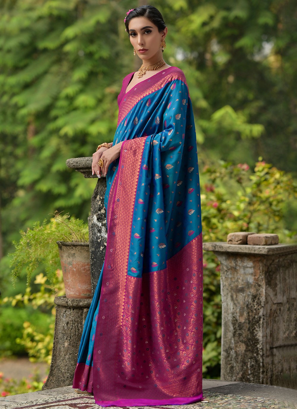 Traditional Woven Blue Banarasi Silk S13047