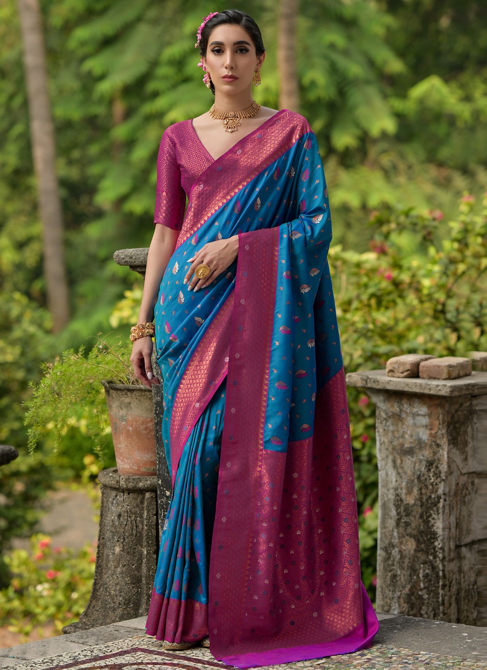 Traditional Woven Blue Banarasi Silk S13047