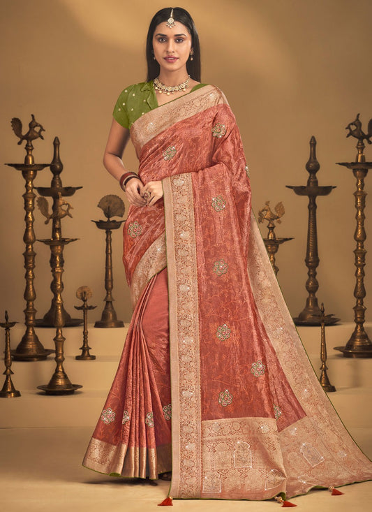 Pink Silk Traditional Saree Embroidered, Fancy Work, Stones, Swarovski, Weaving Zari, Zari S19458