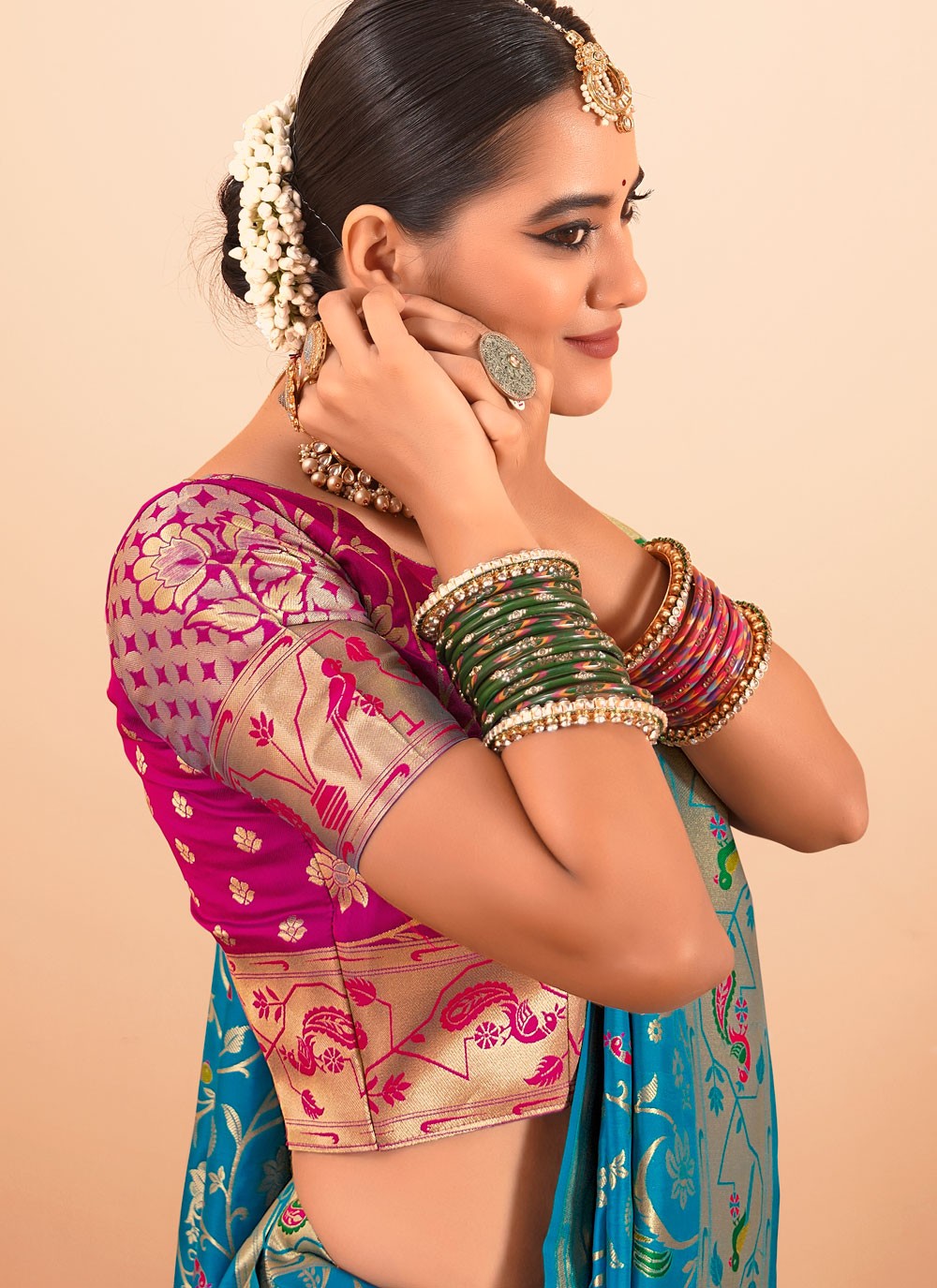 Traditional Border Work Rama Paithni Saree S13308
