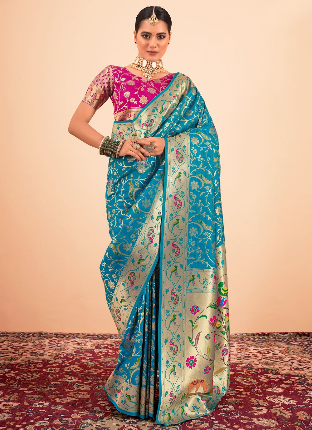 Traditional Border Work Rama Paithni Saree S13308