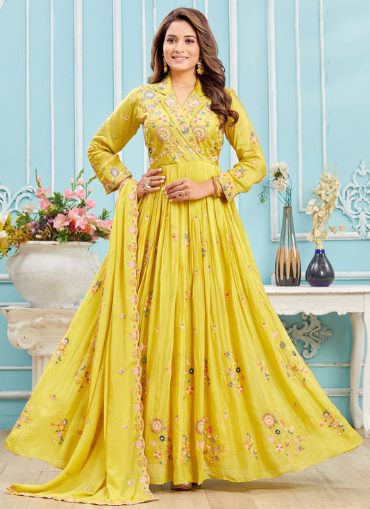 Embroidered Georgette Yellow Gown G1962