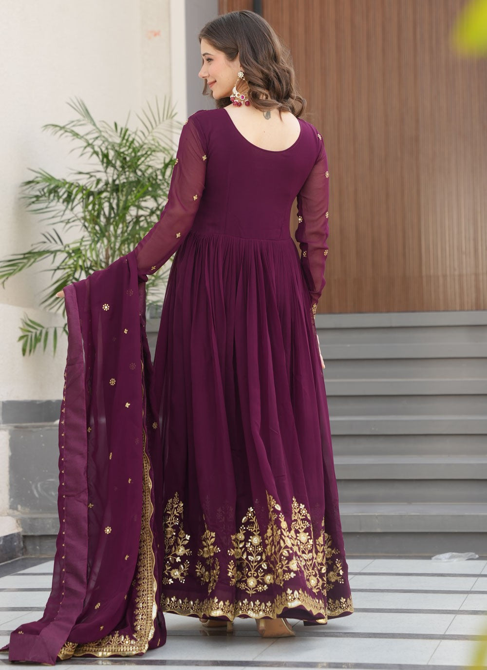 Faux Georgette Mehandi & Sangeet Gown G19880