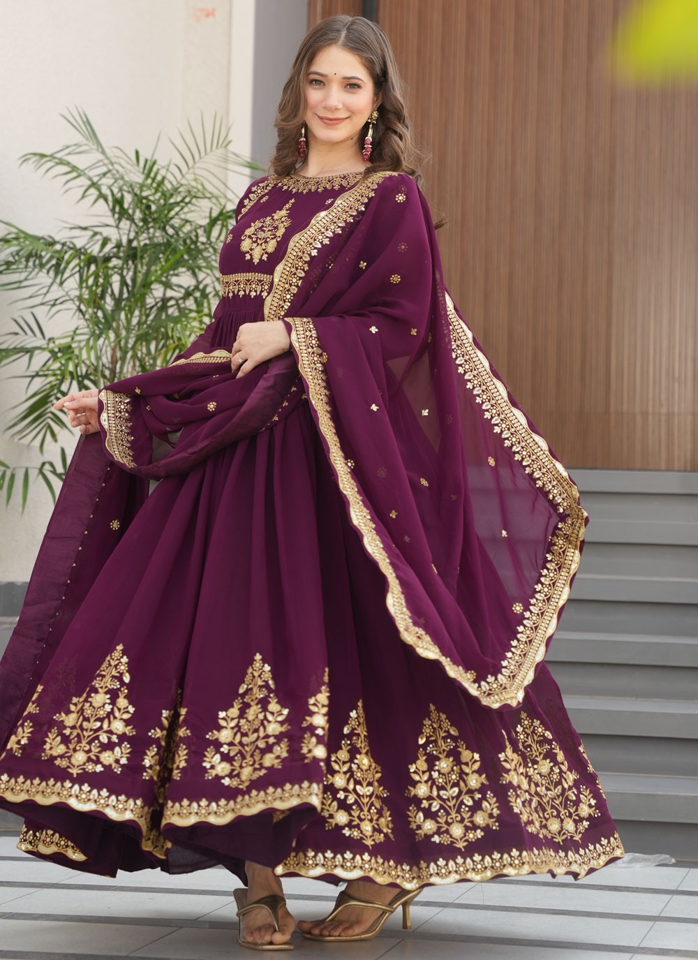 Faux Georgette Mehandi & Sangeet Gown G19880