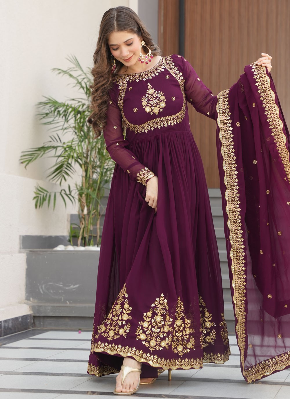 Faux Georgette Mehandi & Sangeet Gown G19880