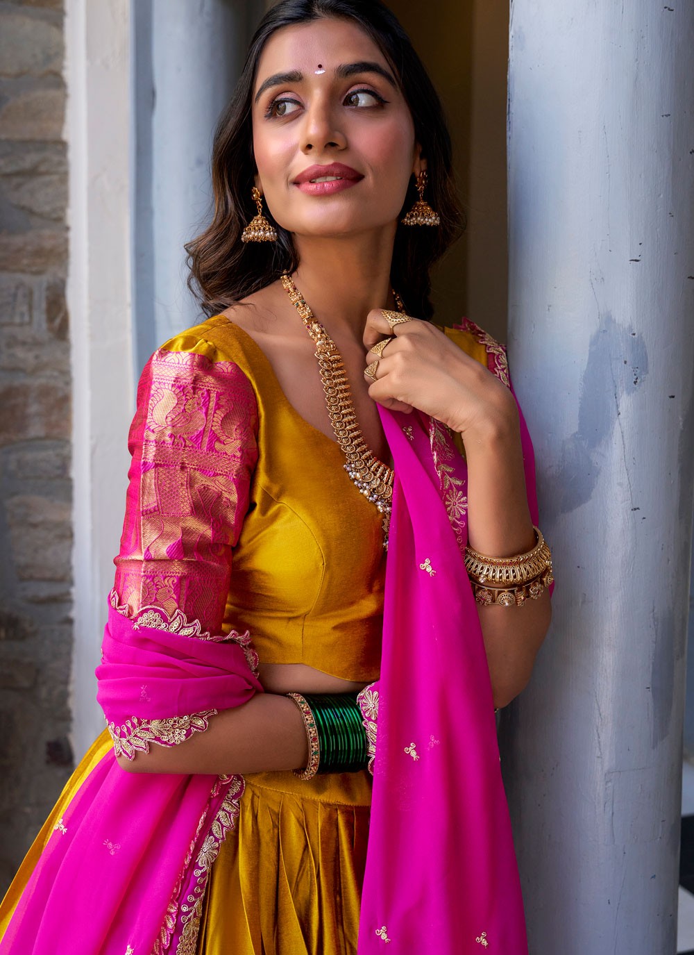 Weaving Zari Fancy Fabric Mustard Lehenga Choli L3702