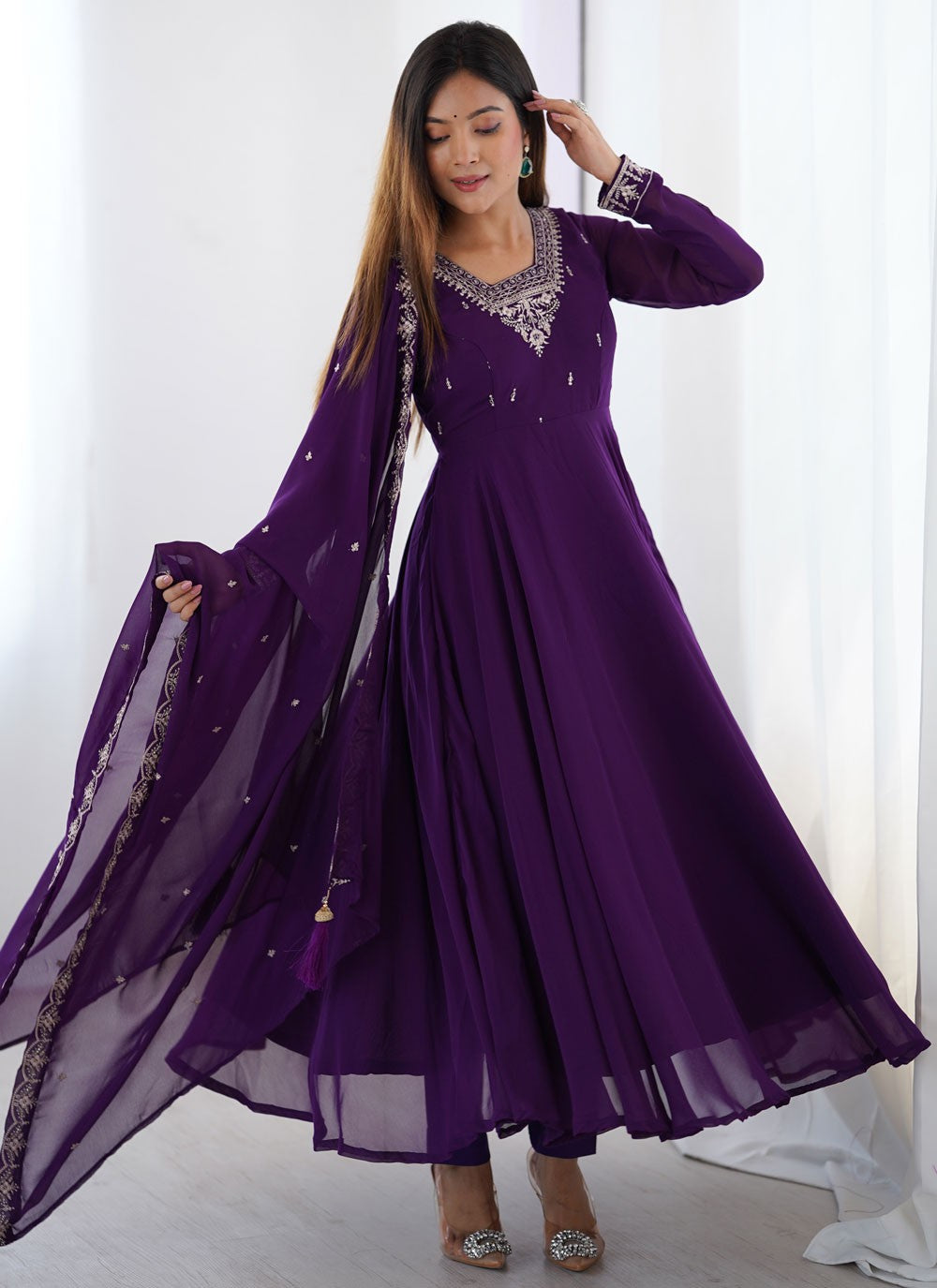 Anarkali Embroidered Purple T7299