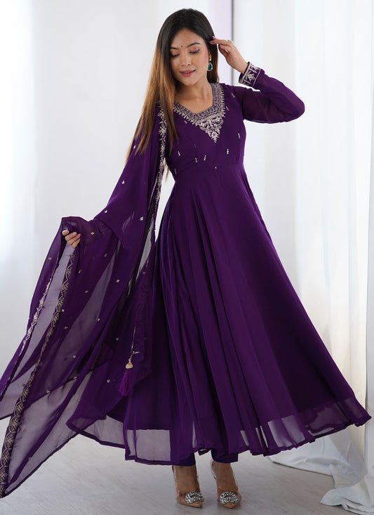 Anarkali Embroidered Purple T7299