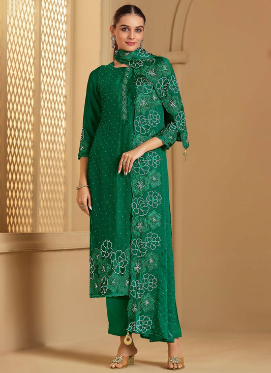 Pant Style Suit Embroidered, Swarovski Green T7251