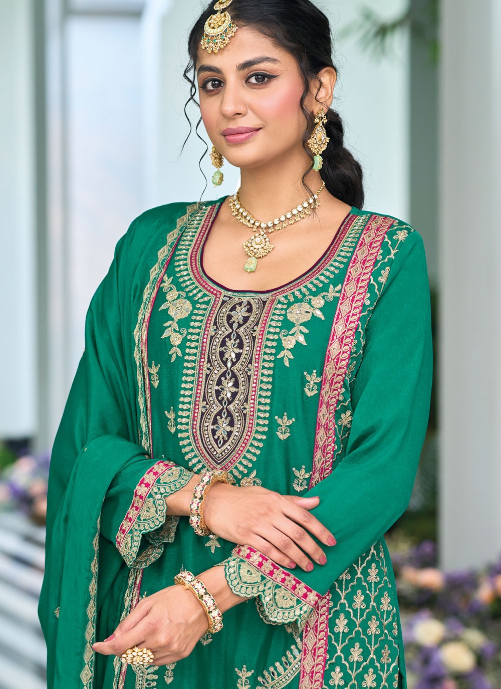Salwar Suit Embroidered Rama Chinon T5511