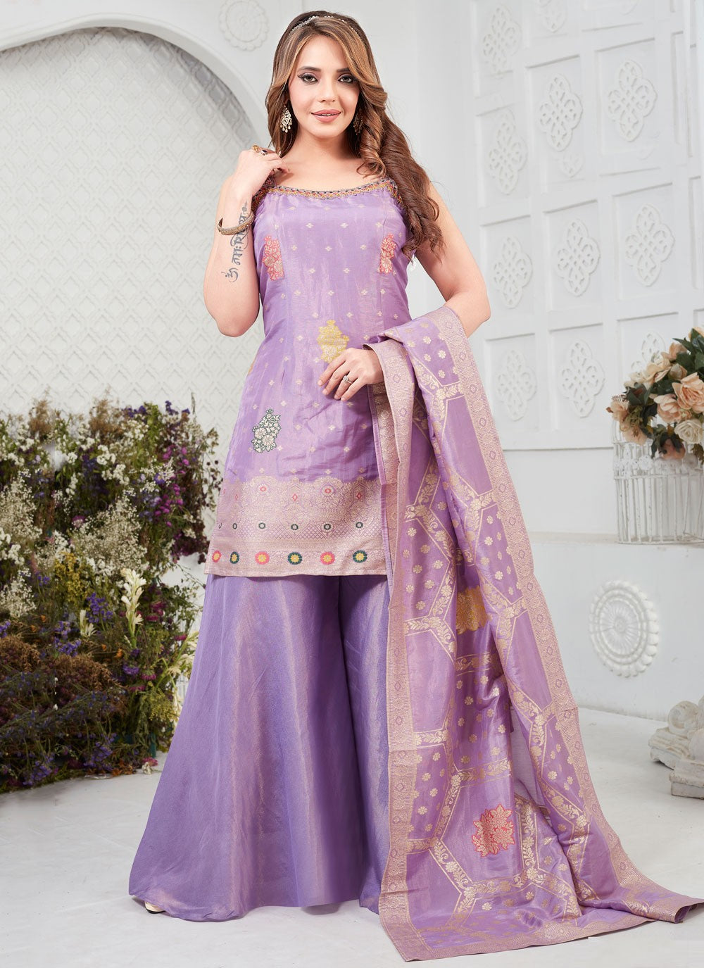 Salwar Suit Embroidered Lavender Silk T5872