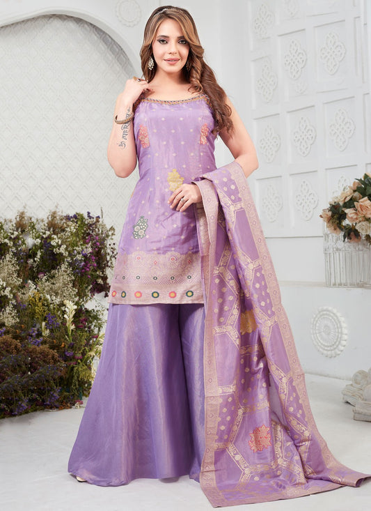 Salwar Suit Embroidered Lavender Silk T5872