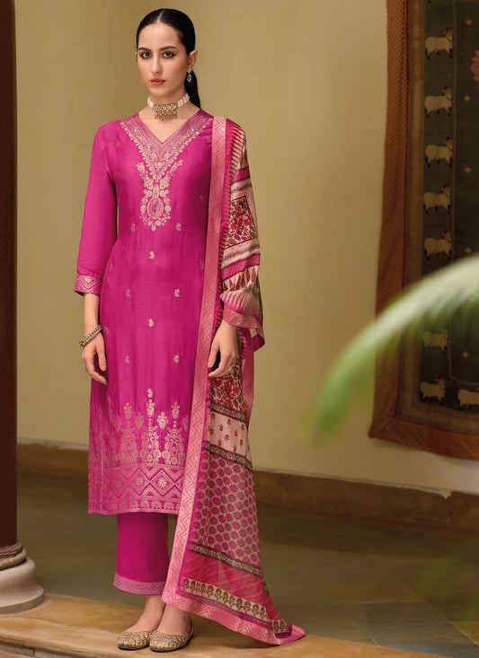 Jacquard Work Jacquard Magenta Salwar Suit T6178