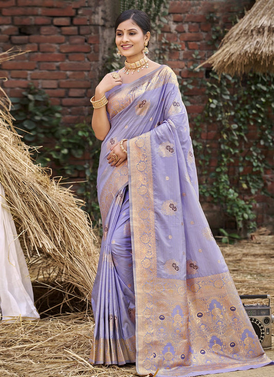 Weaving Zari Silk Lavender Saree S14692