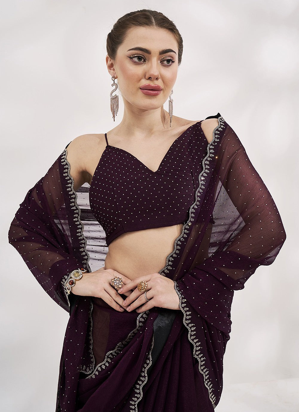 Trendy Swarovski Chiffon, Shimmer Saree - S5240