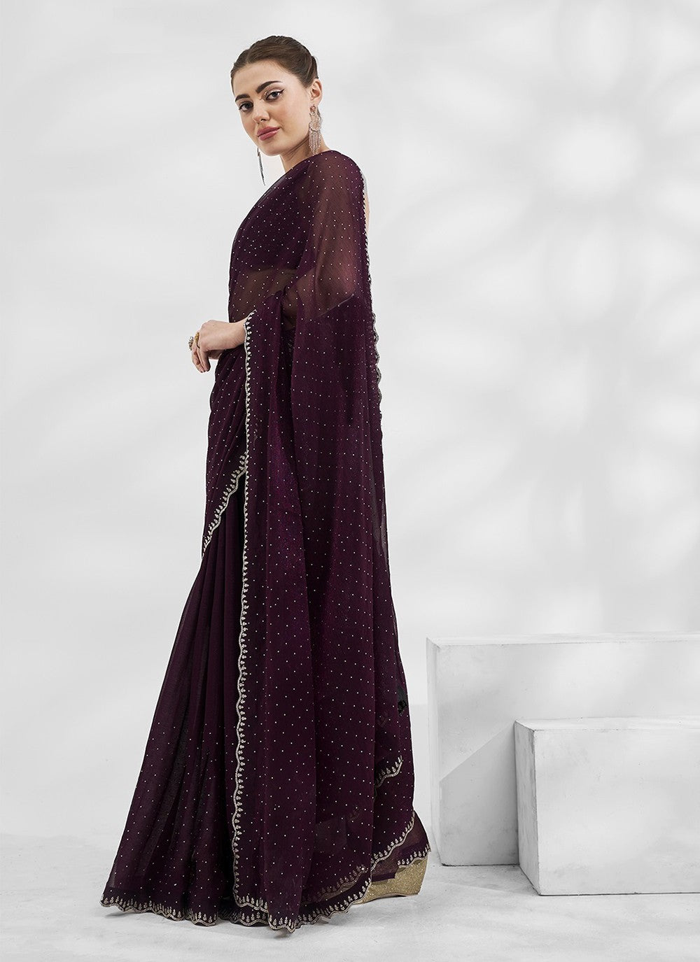 Trendy Swarovski Chiffon, Shimmer Saree - S5240
