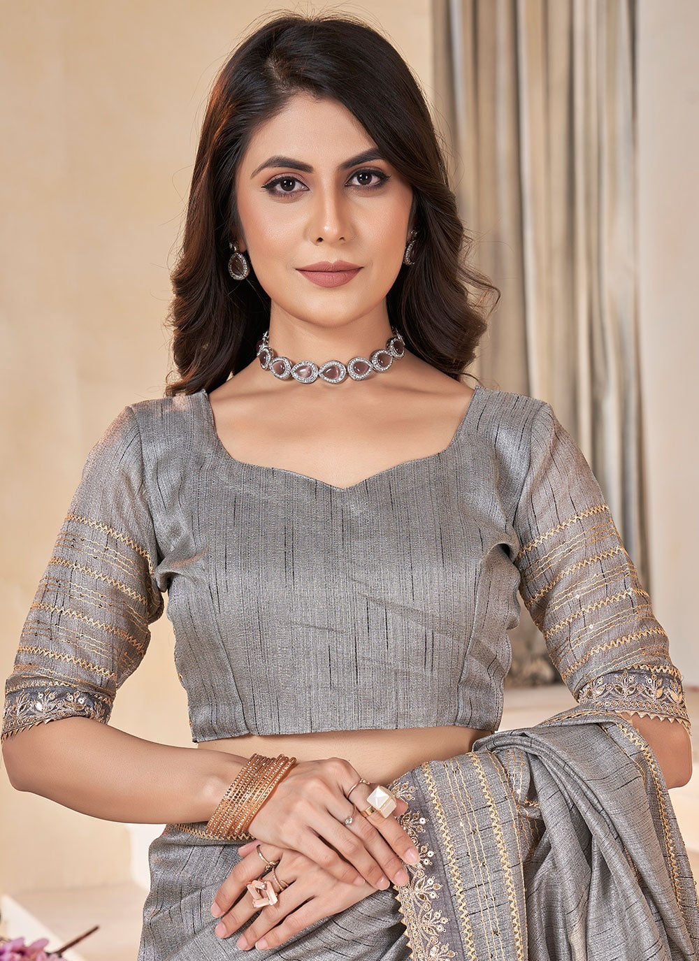 Classic Gota Patti Linen Saree - S6981