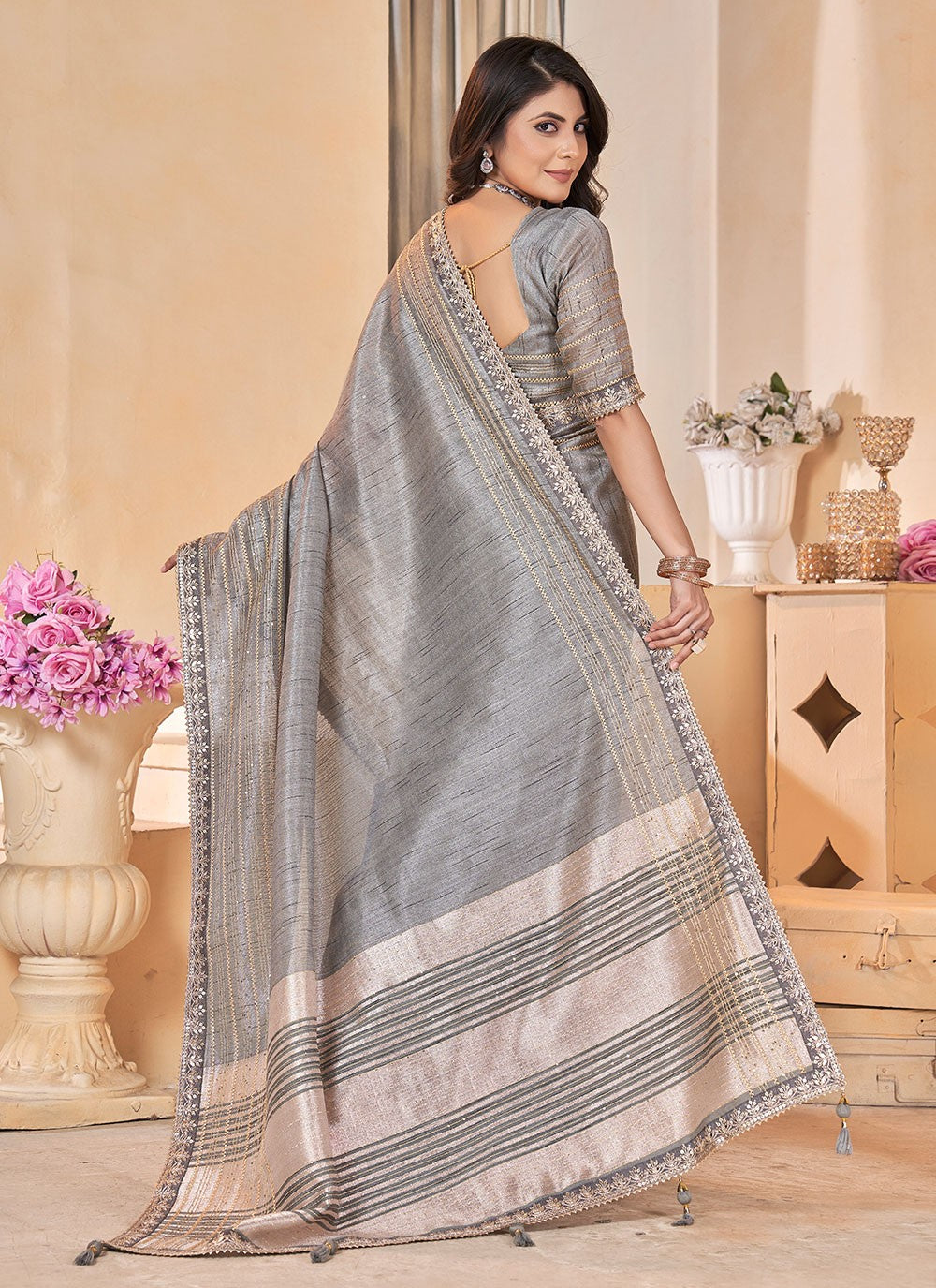 Classic Gota Patti Linen Saree - S6981