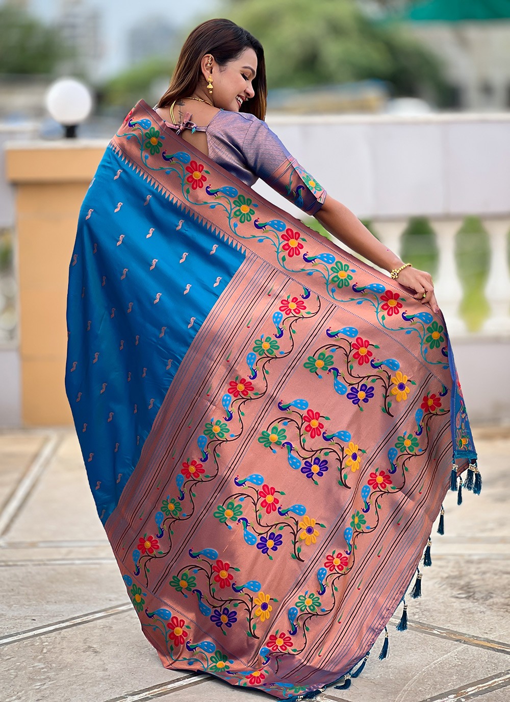Aqua Blue Silk Trendy Saree Jacquard Work, Meenakari S19952