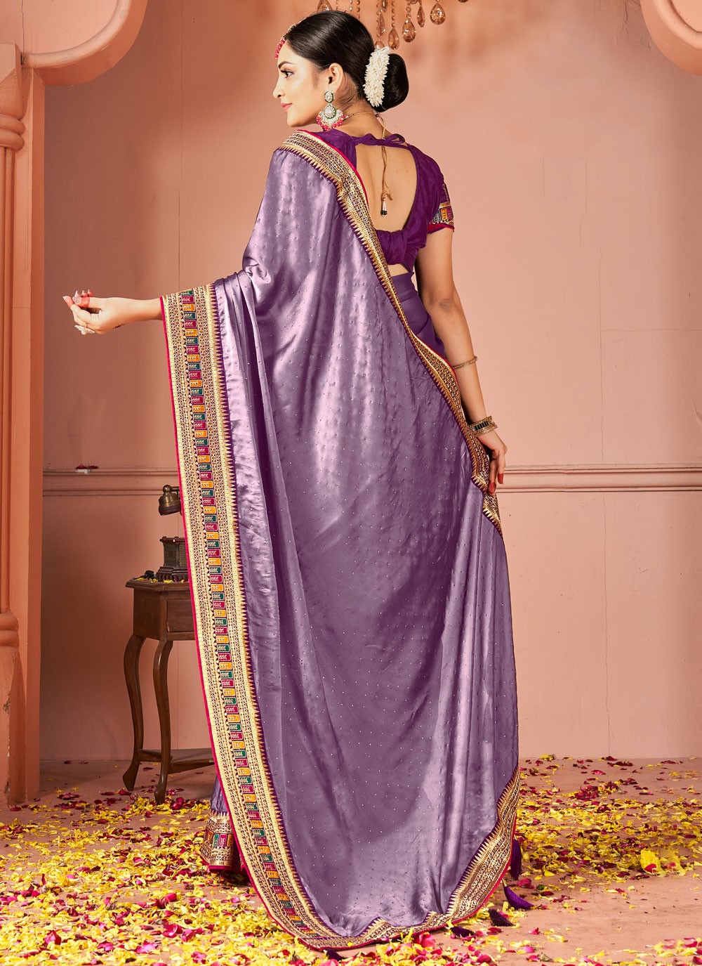 Trendy Saree Border Work Purple Rangoli S13039