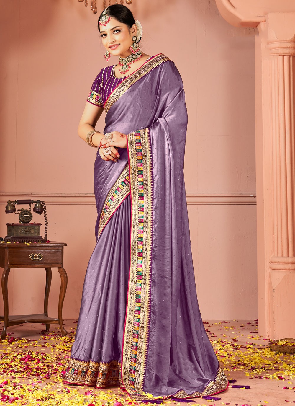 Trendy Saree Border Work Purple Rangoli Saree S13039
