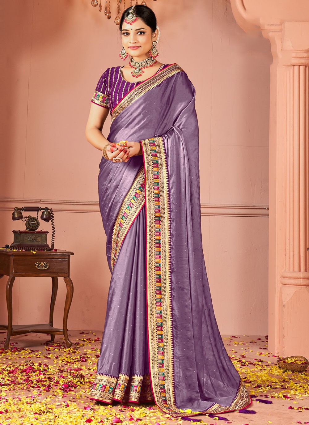 Trendy Saree Border Work Purple Rangoli S13039