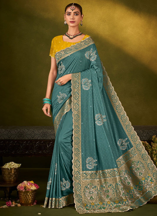 Sea Green Silk Trendy Saree Weaving Zari S19705