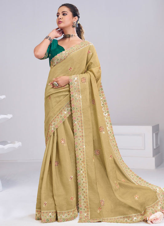 Beige Silk Trendy Saree Fancy Work S19872