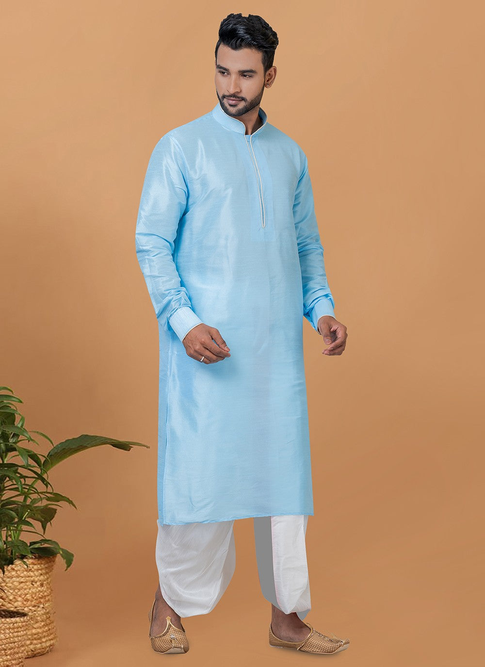 Plain Banarasi Silk Turquoise Dhoti Kurta - M5951