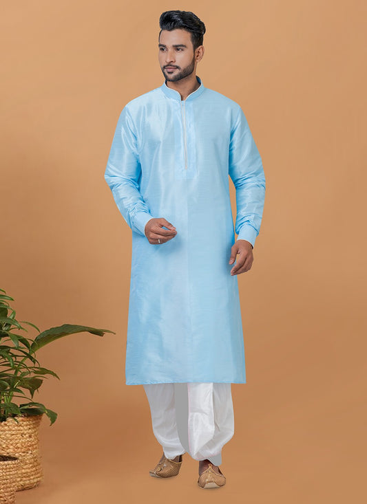 Plain Banarasi Silk Turquoise Dhoti Kurta - M5951