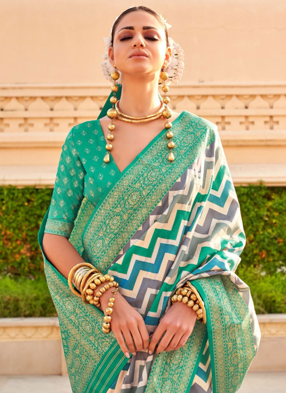 Classic Foliage Prints Silk Saree - S7236
