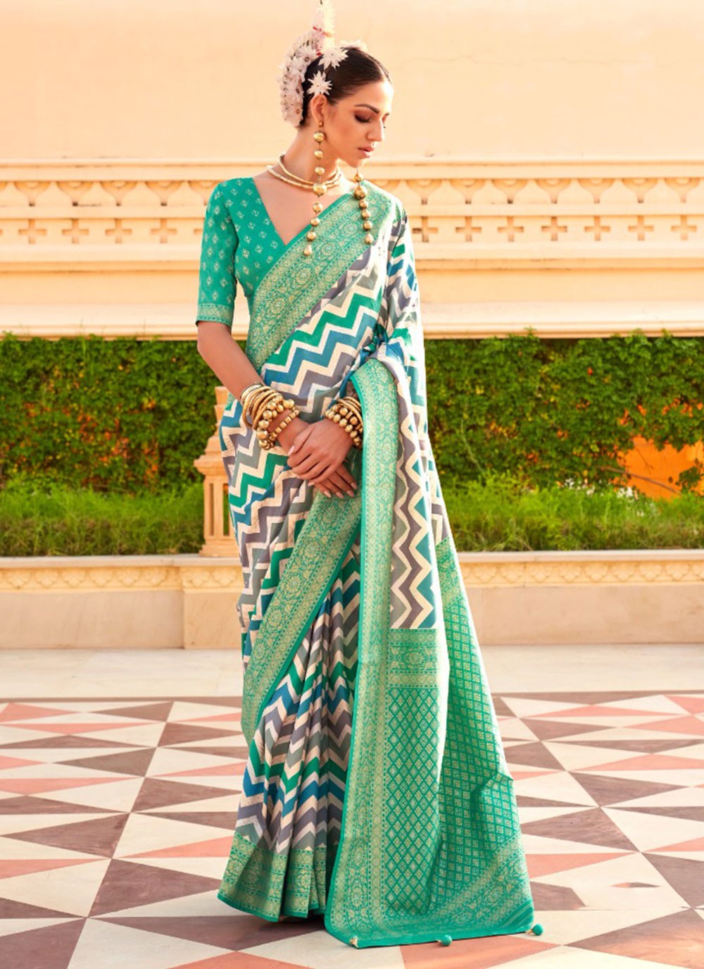 Classic Foliage Prints Silk Saree - S7236
