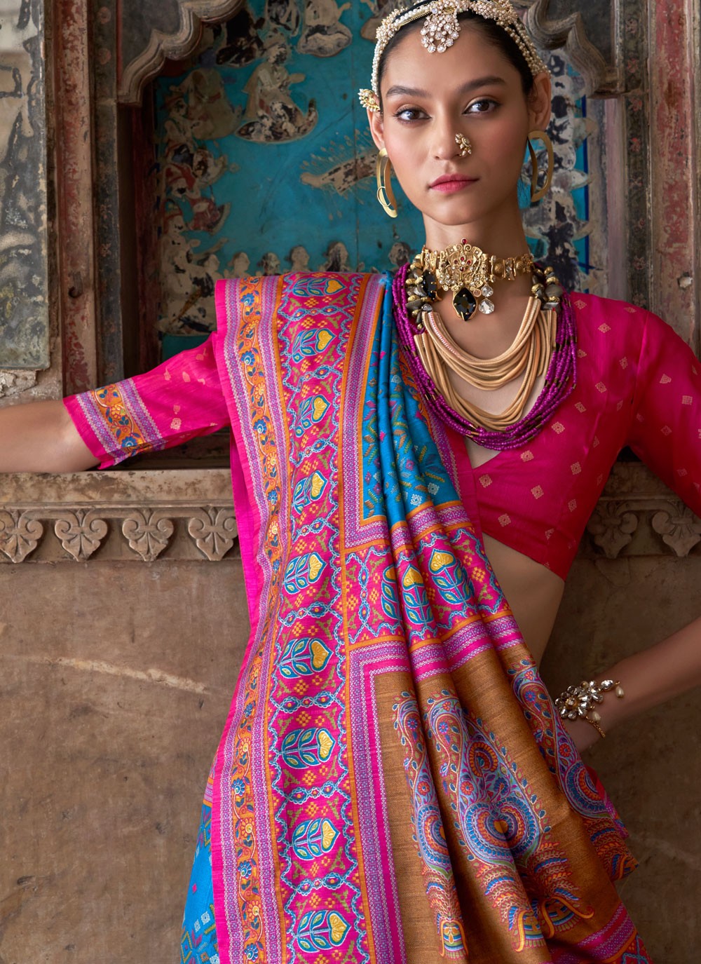 Turquoise Silk Trendy Saree Patola Print S20313