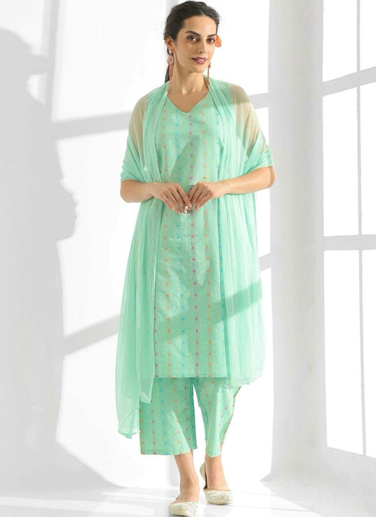 Printed Cotton Turquoise Salwar Suit T6594