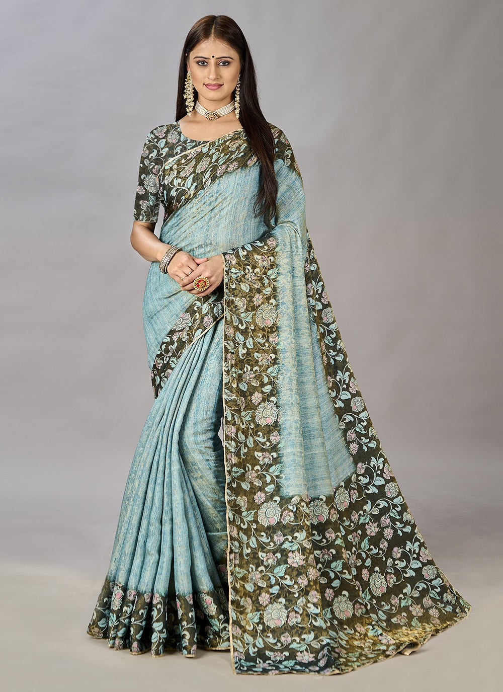 Classic Digital Print Jacquard Silk Saree - S3384