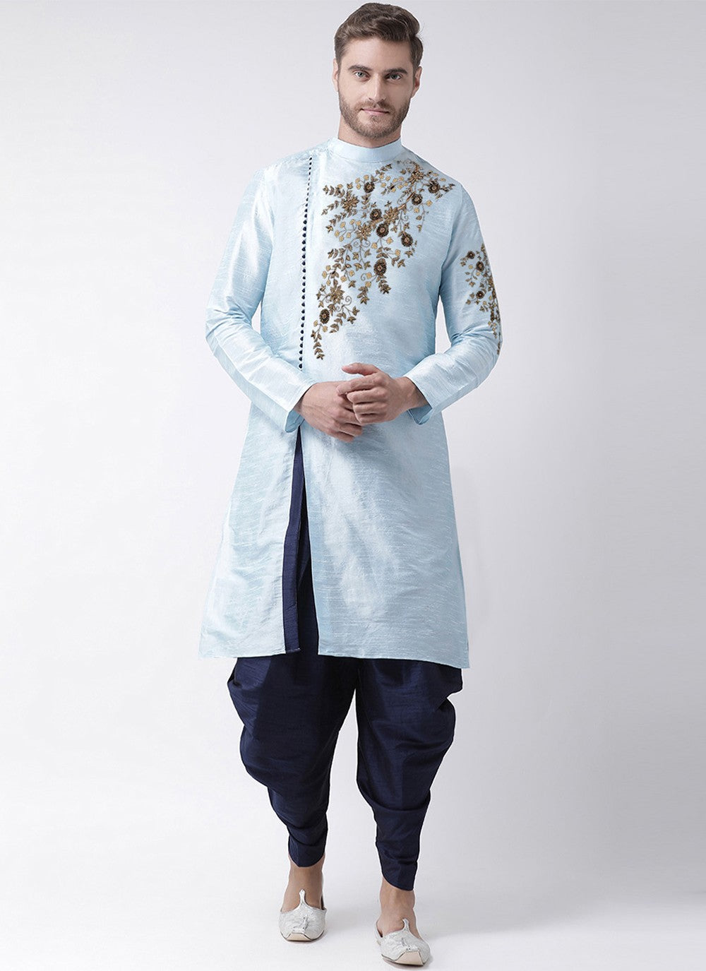 Embroidered Dupion Silk Turquoise Angrakha - M3204