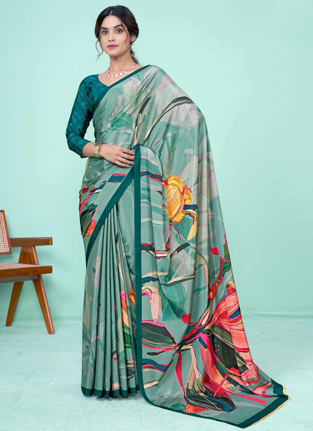 Classic Digital Print Pure Crepe Saree - S7781