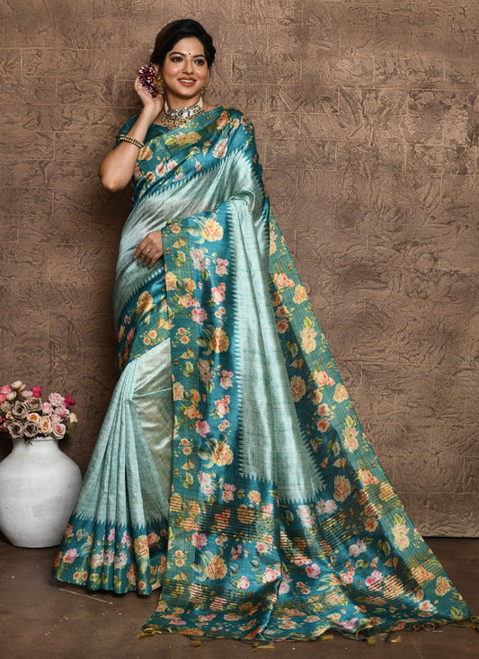 Trendy Floral Printed Silk Saree - S4299