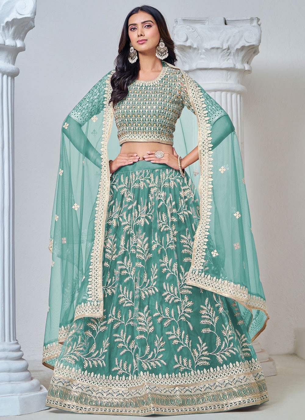 Embroidered Net Lehenga - L3031
